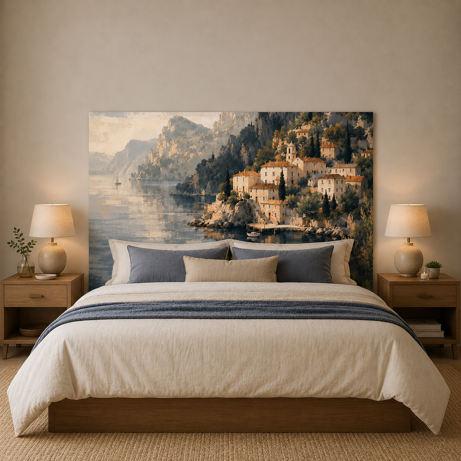 Tuscan Cliffside backdrop in a bedroom